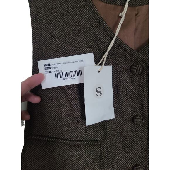 Linennaive DARK AMBER 11 ACADEMIA WOOL MIDI DRESS Size Small NWT - Picture 5 of 9